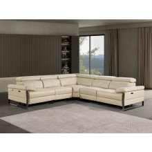1246 - DivanItalia Beige 5-Piece L-Shaped Modular Power Reclining Sectional with Power Headrests - Top Grain Italian Leather