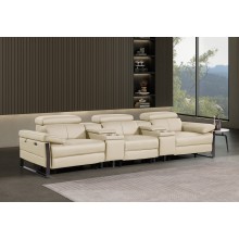 1246 - DivanItalia Beige Modular Power Triple Reclining Dual Console Sofa with Power Reclining Headrests - Top Grain Italian Leather