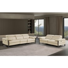 1246 - DivanItalia Beige Modular Power Dual Reclining Sofa and Loveseat Set with Power Headrests - Top Grain Italian Leather