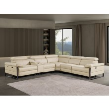 1246 - DivanItalia Beige 6-Piece L-Shaped Modular Power Reclining Sectional with 3 Power Recliners and Power Headrests - Top Grain Italian Leather