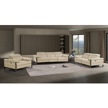 1246 - DivanItalia Beige Modular Power Triple Reclining Sofa, Loveseat, and Chair Set with Power Headrests - Top Grain Italian Leather
