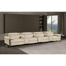 1246 - DivanItalia Beige Modular Power Triple Reclining Triple Console Sofa with Power Reclining Headrests - Top Grain Italian Leather