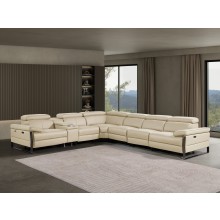 1246 - DivanItalia Beige 7-Piece L-Shaped Modular Power Reclining Sectional with 4 Power Recliners and Power Headrests - Top Grain Italian Leather
