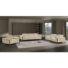 1246 - DivanItalia Beige Modular Power Triple Reclining Sofa, Console Loveseat, and Chair Set with Power Headrests - Top Grain Italian Leather