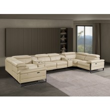 1246 - DivanItalia Beige 8-Piece U-Shaped Modular Power Reclining Sectional with 2 Power Recliners and Power Headrests - Top Grain Italian Leather