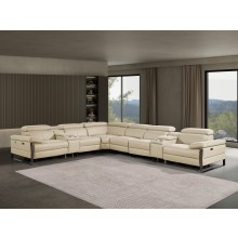 1246 - DivanItalia Beige 8-Piece L-Shaped Modular Power Reclining Sectional with 3 Power Recliners and Power Headrests - Top Grain Italian Leather