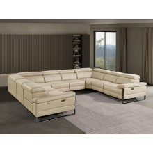 1246 - DivanItalia Beige 8-Piece U-Shaped Modular Power Reclining Sectional with 4 Power Recliners and Power Headrests - No Console - Top Grain Italian Leather