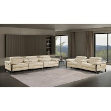 1246 - DivanItalia Beige Modular Power Reclining Dual Console Sofa and Console Loveseat Set with Power Headrests - Top Grain Italian Leather