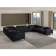 1246 - DivanItalia Black 12-Piece U-Shaped Modular Power Reclining Sectional with 4 Power Recliners and Power Headrests - Top Grain Italian Leather