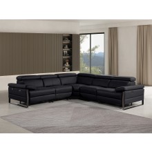 1246 - DivanItalia Black 5-Piece L-Shaped Modular Power Reclining Sectional with Power Headrests - Top Grain Italian Leather