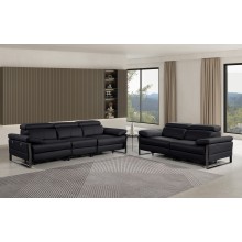 1246 - DivanItalia Black Modular Power Dual Reclining Sofa and Loveseat Set with Power Headrests - Top Grain Italian Leather