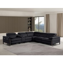 1246 - DivanItalia Black 6-Piece L-Shaped Modular Power Reclining Sectional with 3 Power Recliners and Power Headrests - Top Grain Italian Leather
