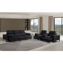 1246 - DivanItalia Black Modular Power Triple Reclining Sofa and Console Loveseat Set with Power Headrests - Top Grain Italian Leather