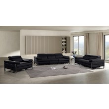 1246 - DivanItalia Black Modular Power Dual Reclining Sofa, Loveseat, and Chair Set with Power Headrests - Top Grain Italian Leather