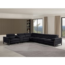 1246 - DivanItalia Black 7-Piece L-Shaped Modular Power Reclining Sectional with 4 Power Recliners and Power Headrests - Top Grain Italian Leather