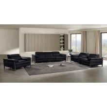 1246 - DivanItalia Black Modular Power Triple Reclining Sofa, Console Loveseat, and Chair Set with Power Headrests - Top Grain Italian Leather