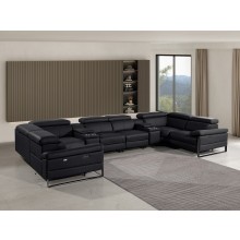 1246 - DivanItalia Black 8-Piece U-Shaped Modular Power Reclining Sectional with 2 Power Recliners and Power Headrests - Top Grain Italian Leather