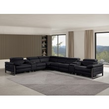 1246 - DivanItalia Black 8-Piece L-Shaped Modular Power Reclining Sectional with 3 Power Recliners and Power Headrests - Top Grain Italian Leather