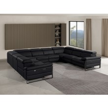 1246 - DivanItalia Black 8-Piece U-Shaped Modular Power Reclining Sectional with 4 Power Recliners and Power Headrests - No Console - Top Grain Italian Leather