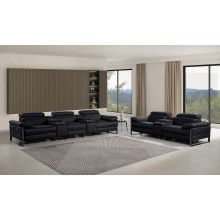 1246 - DivanItalia Black Modular Power Reclining Dual Console Sofa and Console Loveseat Set with Power Headrests - Top Grain Italian Leather