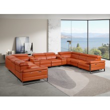 1246 - DivanItalia Camel 10-Piece U-Shaped Modular Power Reclining Sectional with 4 Power Recliners and Power Headrests - Top Grain Italian Leather