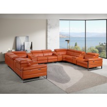 1246 - DivanItalia Camel 12-Piece U-Shaped Modular Power Reclining Sectional with 4 Power Recliners and Power Headrests - Top Grain Italian Leather