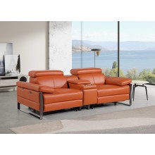 1246 - DivanItalia Camel Top Grain Italian Leather Console Loveseat with Power Headrest