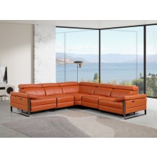 1246 - DivanItalia Camel 5-Piece L-Shaped Modular Power Reclining Sectional with Power Headrests - Top Grain Italian Leather