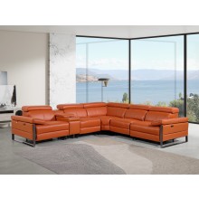 1246 - DivanItalia Camel 6-Piece L-Shaped Modular Power Reclining Sectional with 3 Power Recliners and Power Headrests - Top Grain Italian Leather