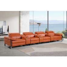 1246 - DivanItalia Camel Modular Power Triple Reclining Triple Console Sofa with Power Reclining Headrests - Top Grain Italian Leather