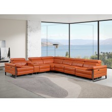 1246 - DivanItalia Camel 7-Piece L-Shaped Modular Power Reclining Sectional with 4 Power Recliners and Power Headrests - Top Grain Italian Leather