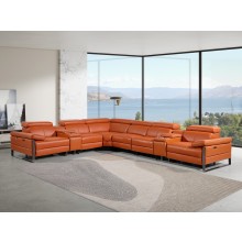 1246 - DivanItalia Camel 8-Piece L-Shaped Modular Power Reclining Sectional with 4 Power Recliners and Power Headrests - Top Grain Italian Leather