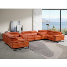 1246 - DivanItalia Camel 8-Piece U-Shaped Modular Power Reclining Sectional with 4 Power Recliners and Power Headrests  - Top Grain Italian Leather