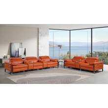 1246 - DivanItalia Camel Modular Power Reclining Dual Console Sofa and Console Loveseat Set with Power Headrests - Top Grain Italian Leather