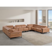 1246 - DivanItalia Cognac 10-Piece U-Shaped Modular Power Reclining Sectional with 4 Power Recliners and Power Headrests - Top Grain Italian Leather