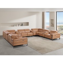 1246 - DivanItalia Cognac 12-Piece U-Shaped Modular Power Reclining Sectional with 4 Power Recliners and Power Headrests - Top Grain Italian Leather