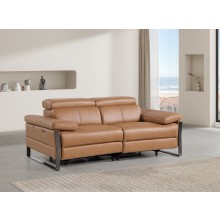 1246 - DivanItalia Cognac Top Grain Italian Leather Loveseat with Power Headrest