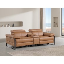 1246 - DivanItalia Cognac Top Grain Italian Leather Console Loveseat with Power Headrest