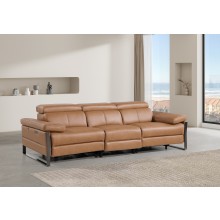 1246 - DivanItalia Cognac Modular Power Triple Reclining Sofa with Power Reclining Headrests - Top Grain Italian Leather