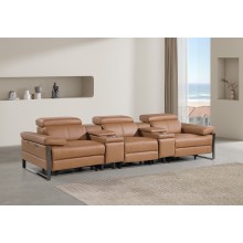1246 - DivanItalia Cognac Modular Power Triple Reclining Dual Console Sofa with Power Reclining Headrests - Top Grain Italian Leather
