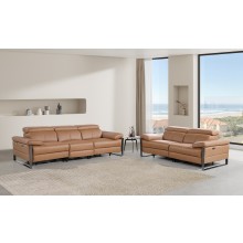 1246 - DivanItalia Cognac Modular Power Dual Reclining Sofa and Loveseat Set with Power Headrests - Top Grain Italian Leather