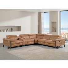 1246 - DivanItalia Cognac 6-Piece L-Shaped Modular Power Reclining Sectional with 3 Power Recliners and Power Headrests - Top Grain Italian Leather