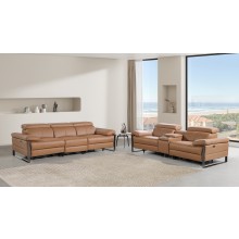1246 - DivanItalia Cognac Modular Power Triple Reclining Sofa and Console Loveseat Set with Power Headrests - Top Grain Italian Leather