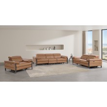 1246 - DivanItalia Cognac Modular Power Triple Reclining Sofa, Loveseat, and Chair Set with Power Headrests - Top Grain Italian Leather