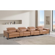1246 - DivanItalia Cognac Modular Power Triple Reclining Triple Console Sofa with Power Reclining Headrests - Top Grain Italian Leather