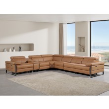 1246 - DivanItalia Cognac 7-Piece L-Shaped Modular Power Reclining Sectional with 4 Power Recliners and Power Headrests - Top Grain Italian Leather