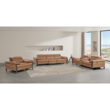 1246 - DivanItalia Cognac Modular Power Triple Reclining Sofa, Console Loveseat, and Chair Set with Power Headrests - Top Grain Italian Leather