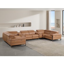 1246 - DivanItalia Cognac 8-Piece U-Shaped Modular Power Reclining Sectional with 2 Power Recliners and Power Headrests - Top Grain Italian Leather