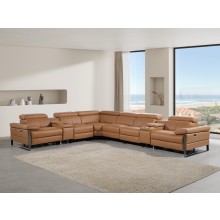 1246 - DivanItalia Cognac 8-Piece L-Shaped Modular Power Reclining Sectional with 3 Power Recliners and Power Headrests - Top Grain Italian Leather