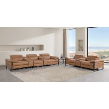 1246 - DivanItalia Cognac Modular Power Reclining Dual Console Sofa and Console Loveseat Set with Power Headrests - Top Grain Italian Leather